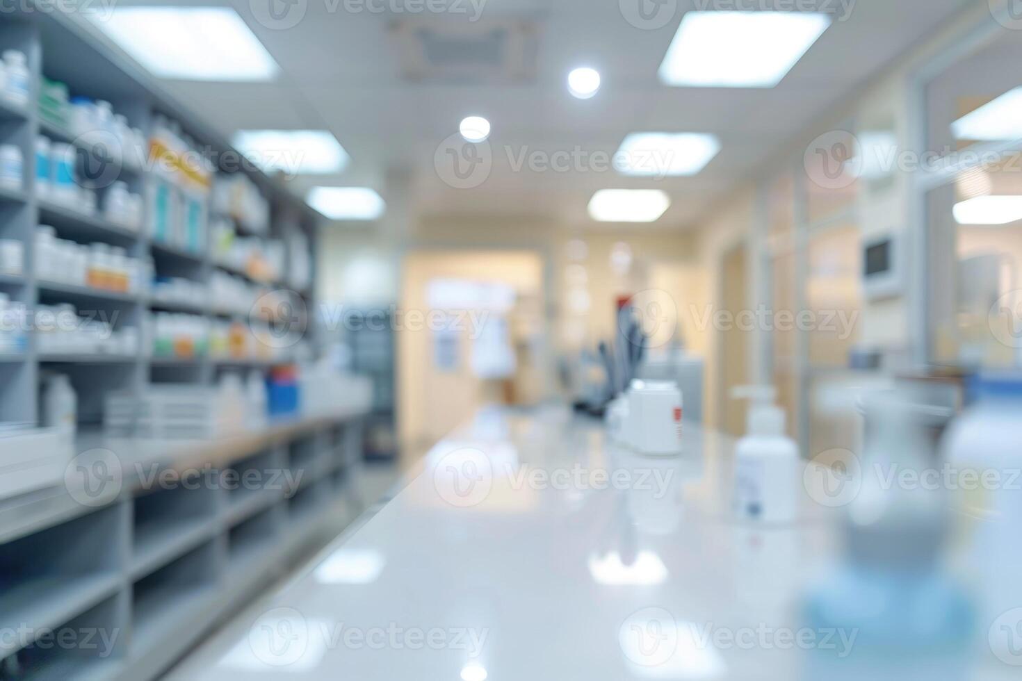 ai gegenereerd vervagen beeld van modern laboratorium voor apotheek achtergrond gebruik . foto