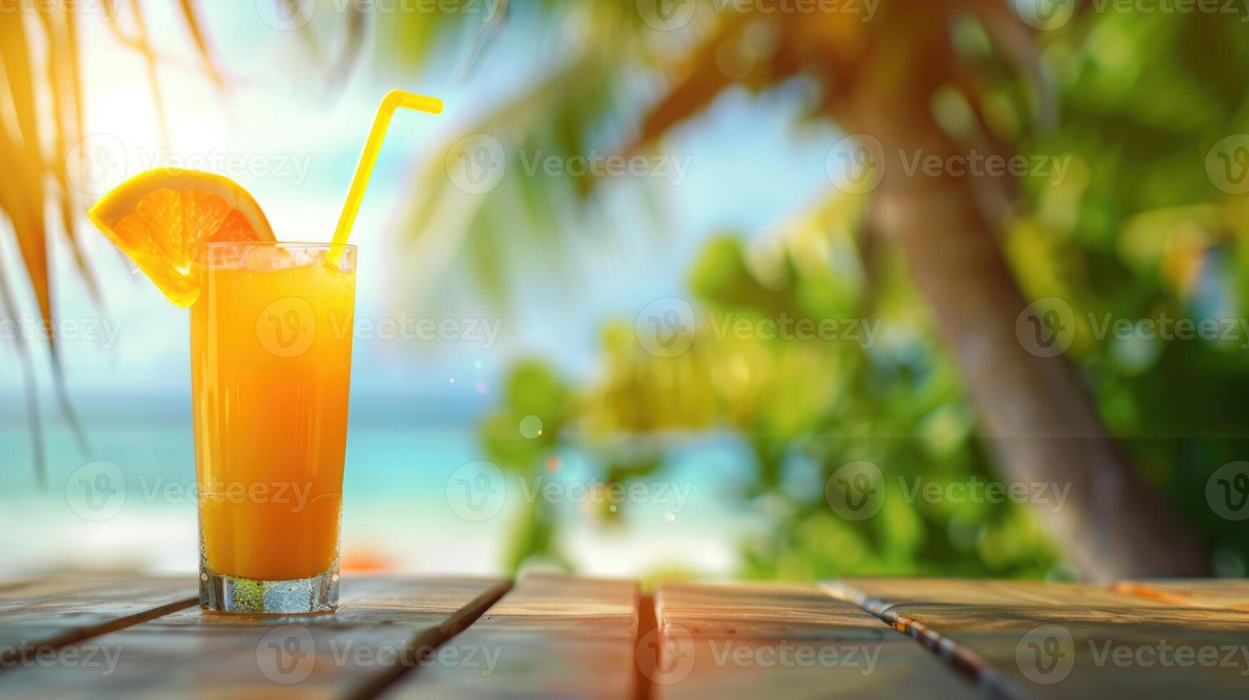 verfrissend zomer drinken met strand achtergrond. foto