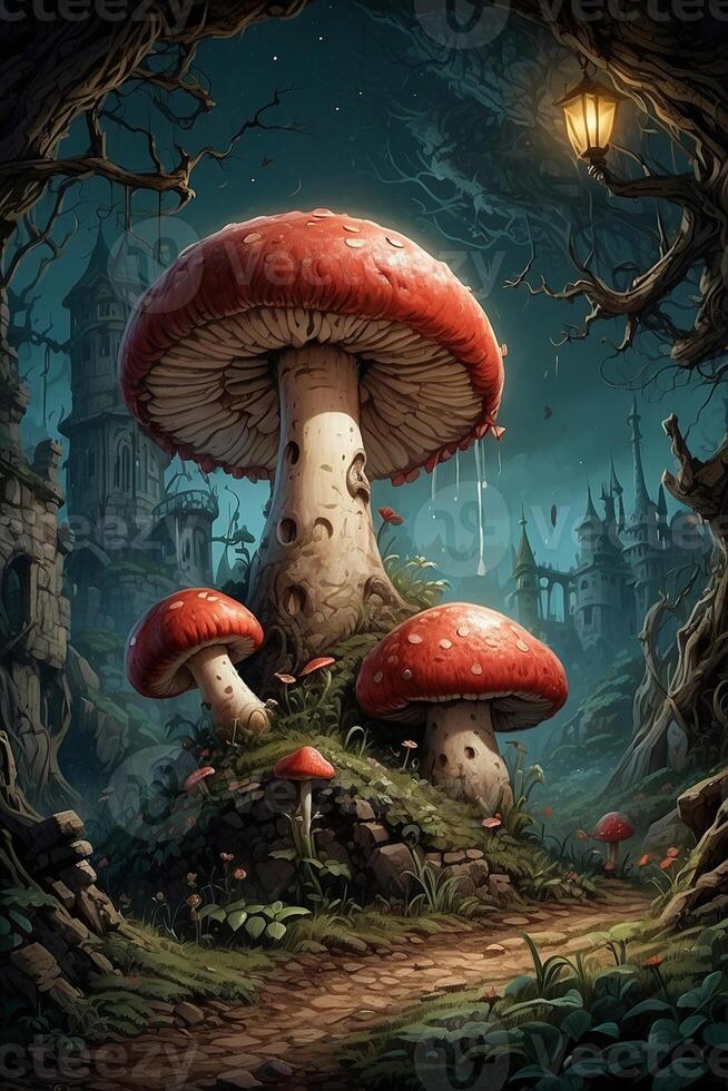 een paddestoel huis met twee champignons Aan top foto