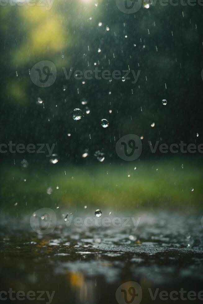 achtergrond van regen Aan wazig bokeh foto
