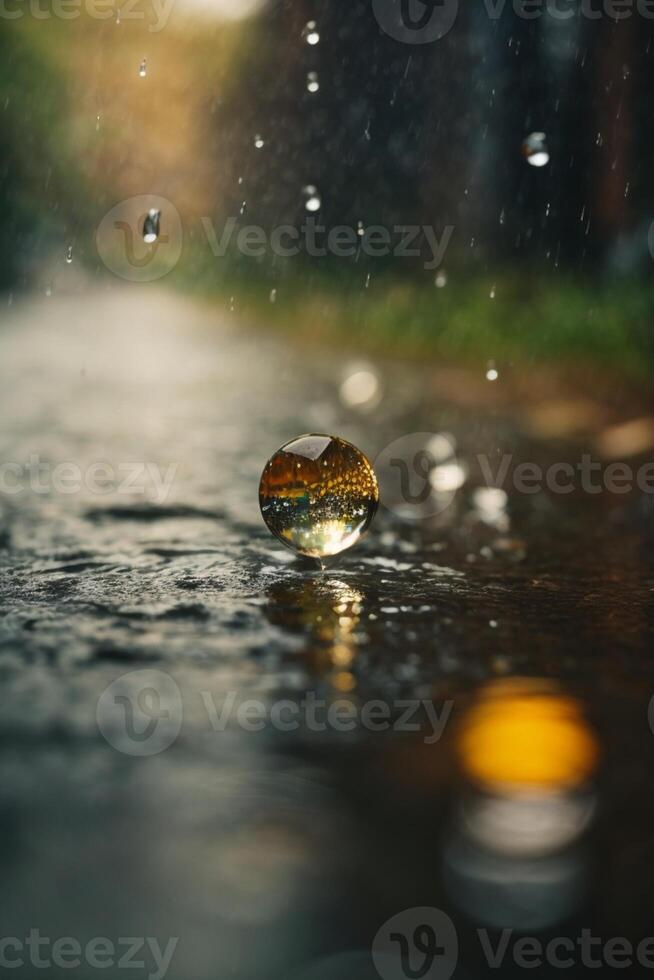 achtergrond van regen Aan wazig bokeh foto