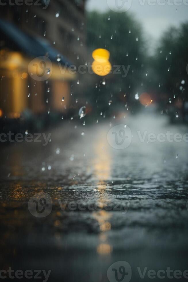 achtergrond van regen Aan wazig bokeh foto