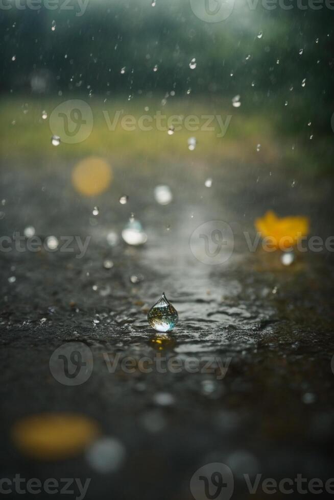 achtergrond van regen Aan wazig bokeh foto