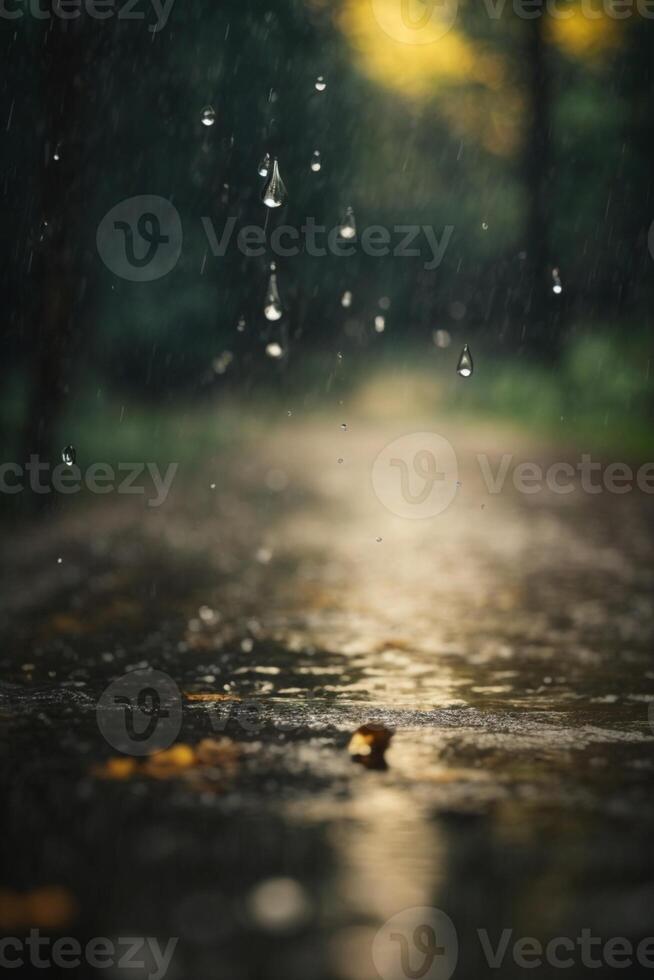 achtergrond van regen Aan wazig bokeh foto