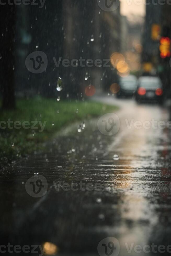 achtergrond van regen Aan wazig bokeh foto