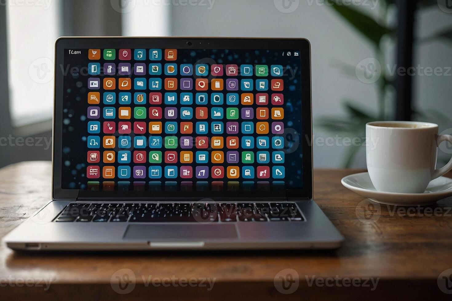 een laptop met veel verschillend types van apps Aan het foto