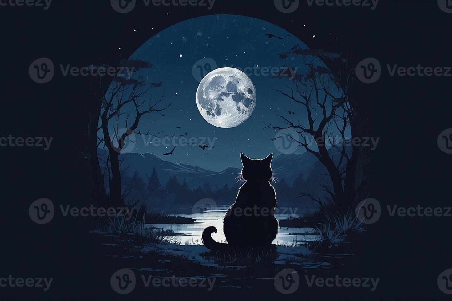 een kat zittend Aan een heuvel op zoek Bij de maan foto