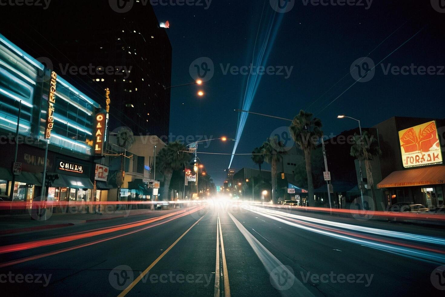 een lang blootstelling fotograaf van een stad straat Bij nacht foto