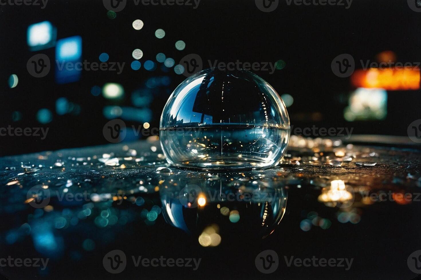 een glas bal zittend Aan een tafel met water foto