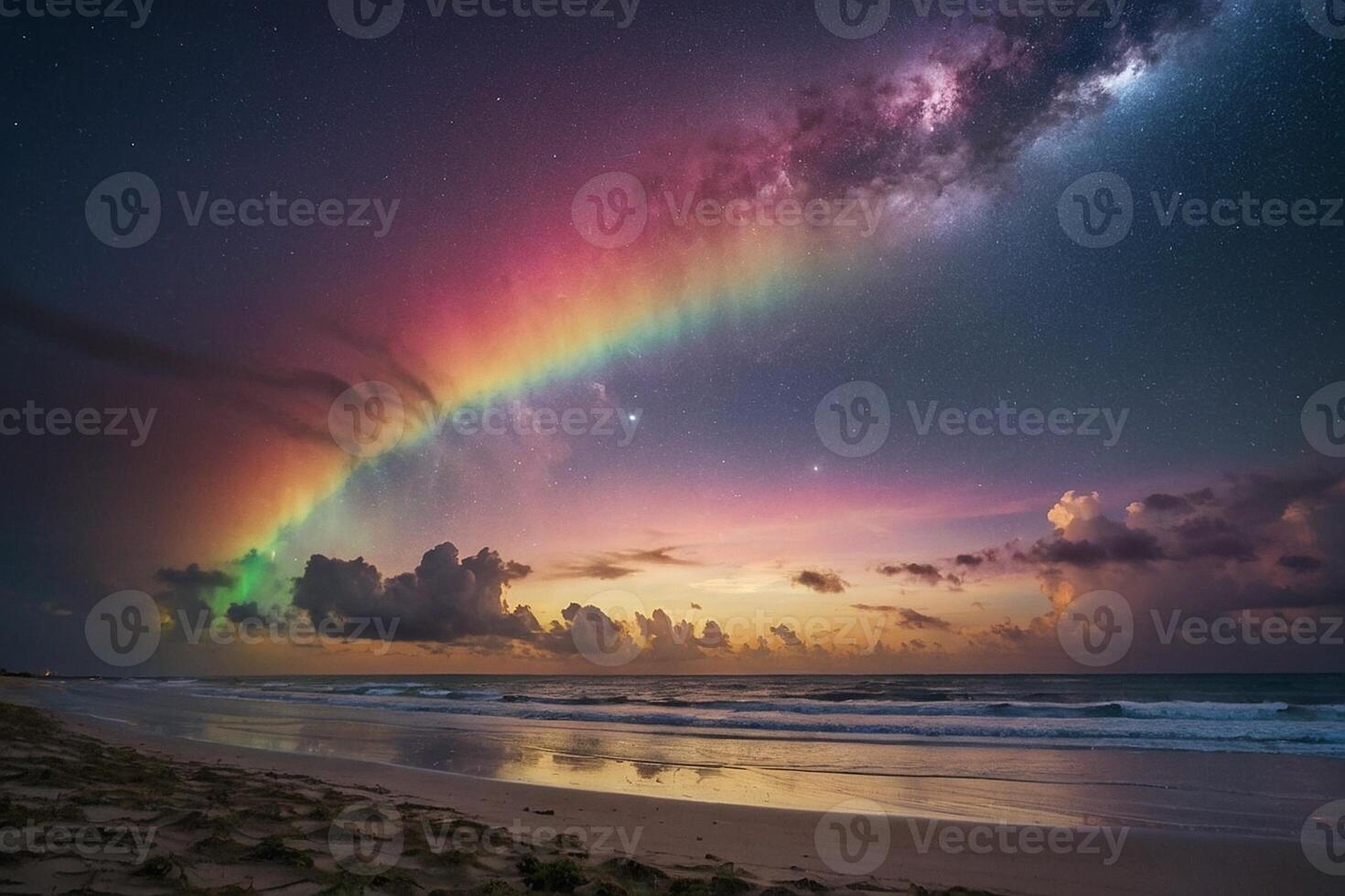 de melkachtig manier over- de oceaan Bij nacht foto