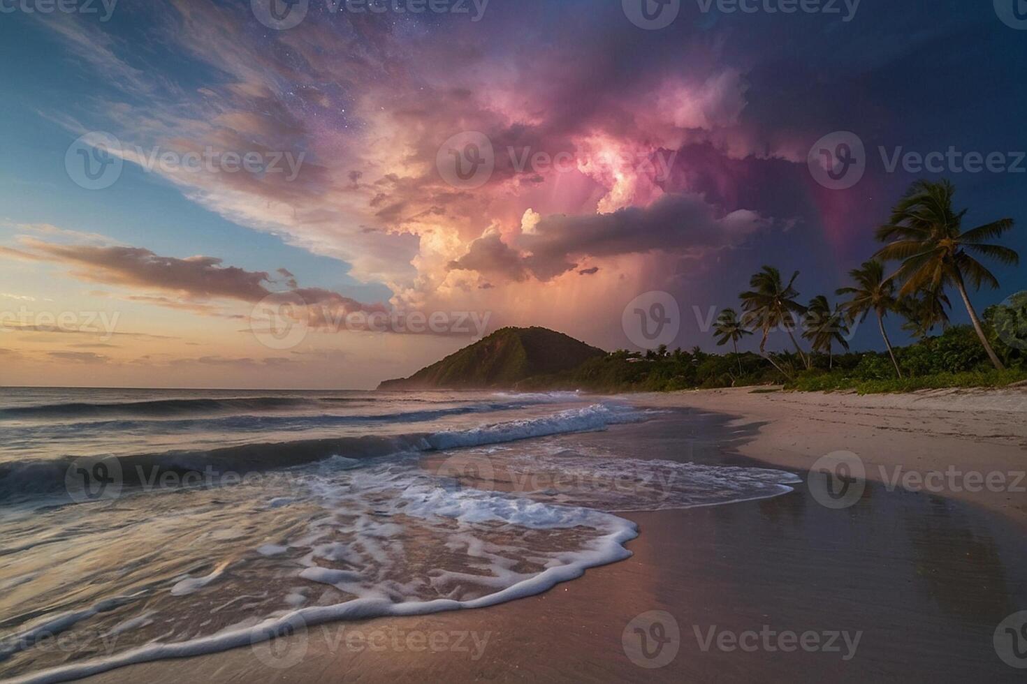een kleurrijk wolk is gezien over- de oceaan foto
