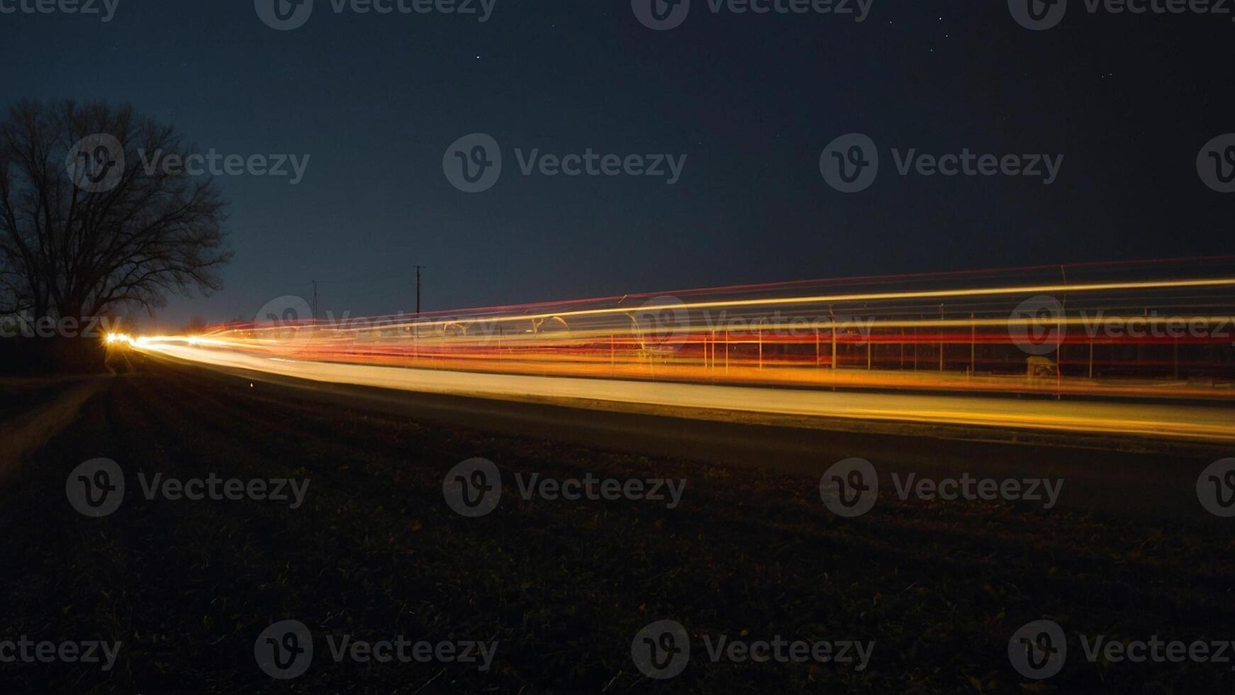 ai gegenereerd een lang blootstelling fotograaf van een snelweg Bij nacht foto