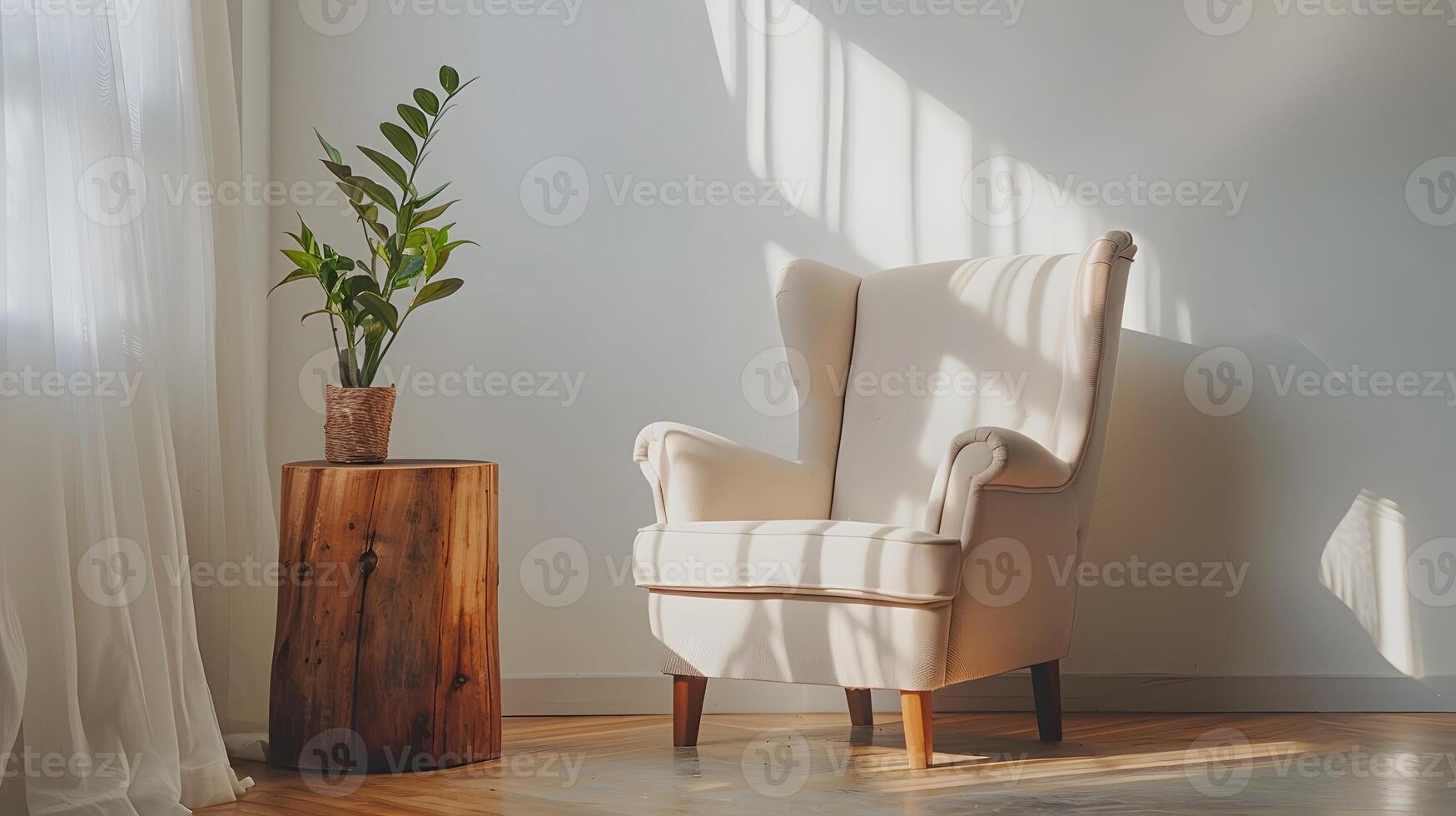 knus en uitnodigend leven kamer met natuurlijk zonlicht en minimalistische meubels foto
