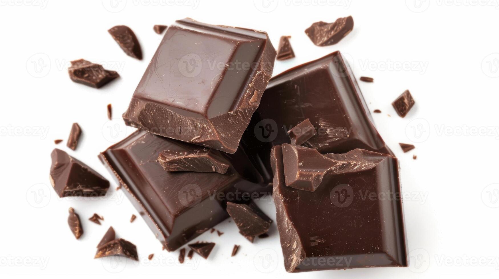 geassorteerd donker chocola stukken detailopname geïsoleerd in wit achtergrond foto