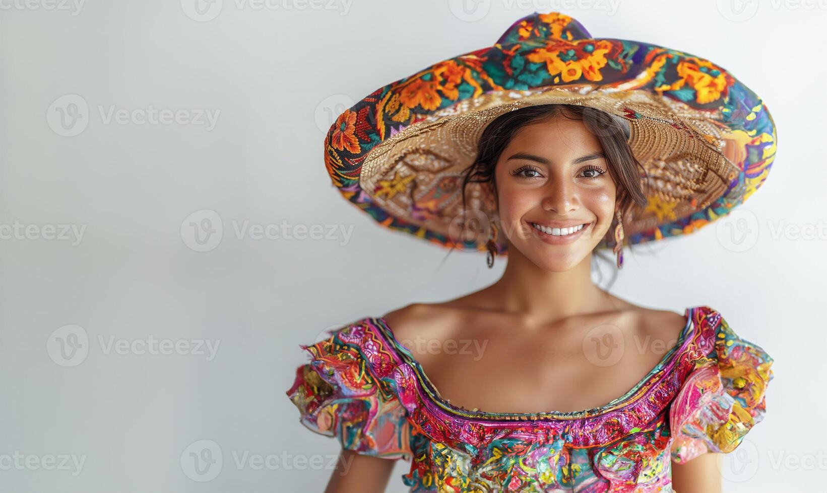 vrolijk Mexicaans dame in traditioneel jurk en hoed foto