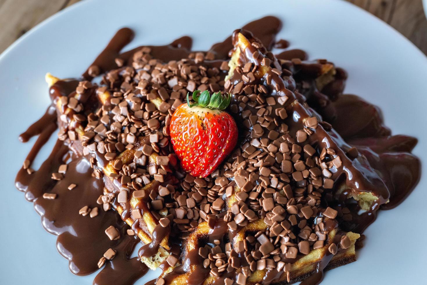 aardbeien chocolade pannenkoeken foto