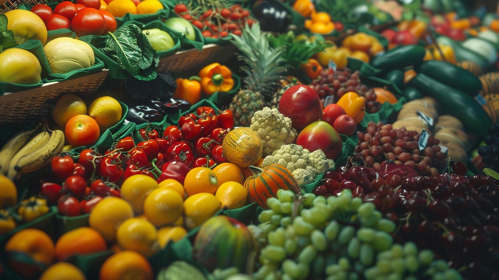 overvloed van vers rijp biologisch fruit en groente foto