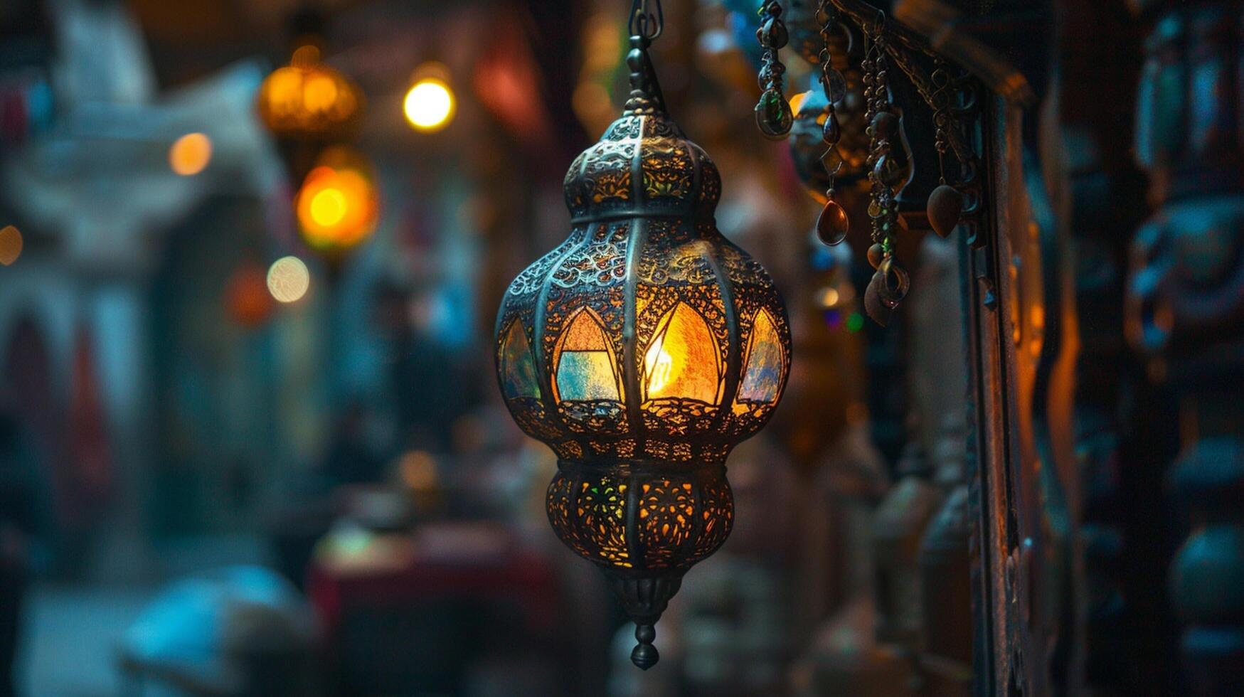 antiek lantaarn gloeit overladen charme Turks elegant foto