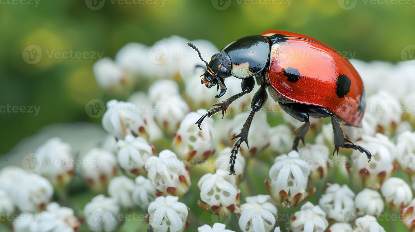 schattig lieveheersbeestje Aan de mooi bloem foto