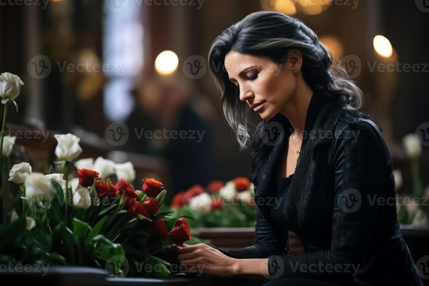 rouwen vrouw in rouw kleren Bij begrafenis processie foto