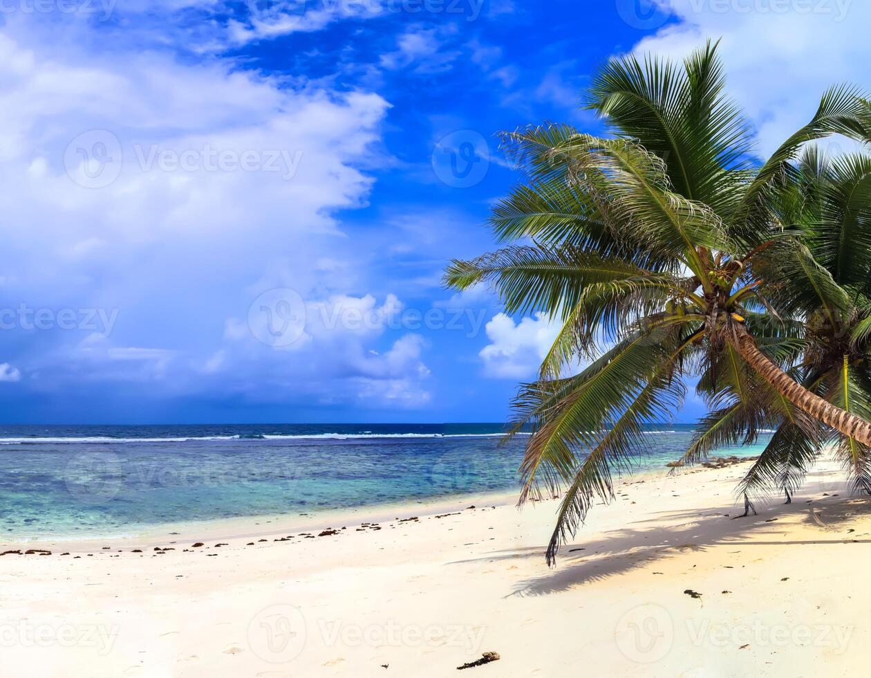 prachtig strandpanorama met hoge resolutie genomen op de paradijselijke eilanden Seychellen foto