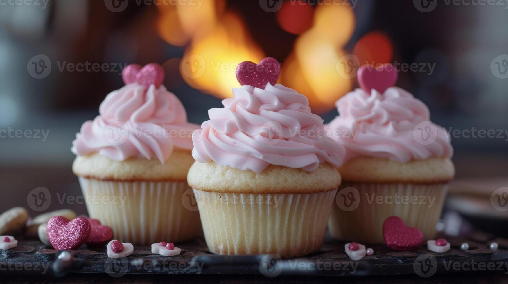 deze cupcakes mei worden te e naar eten met pastel roze glimmertjes en mini hartvormig toppers ze maken de perfect toevoeging naar een knus nacht door de haard. alleen maar worden zeker t foto