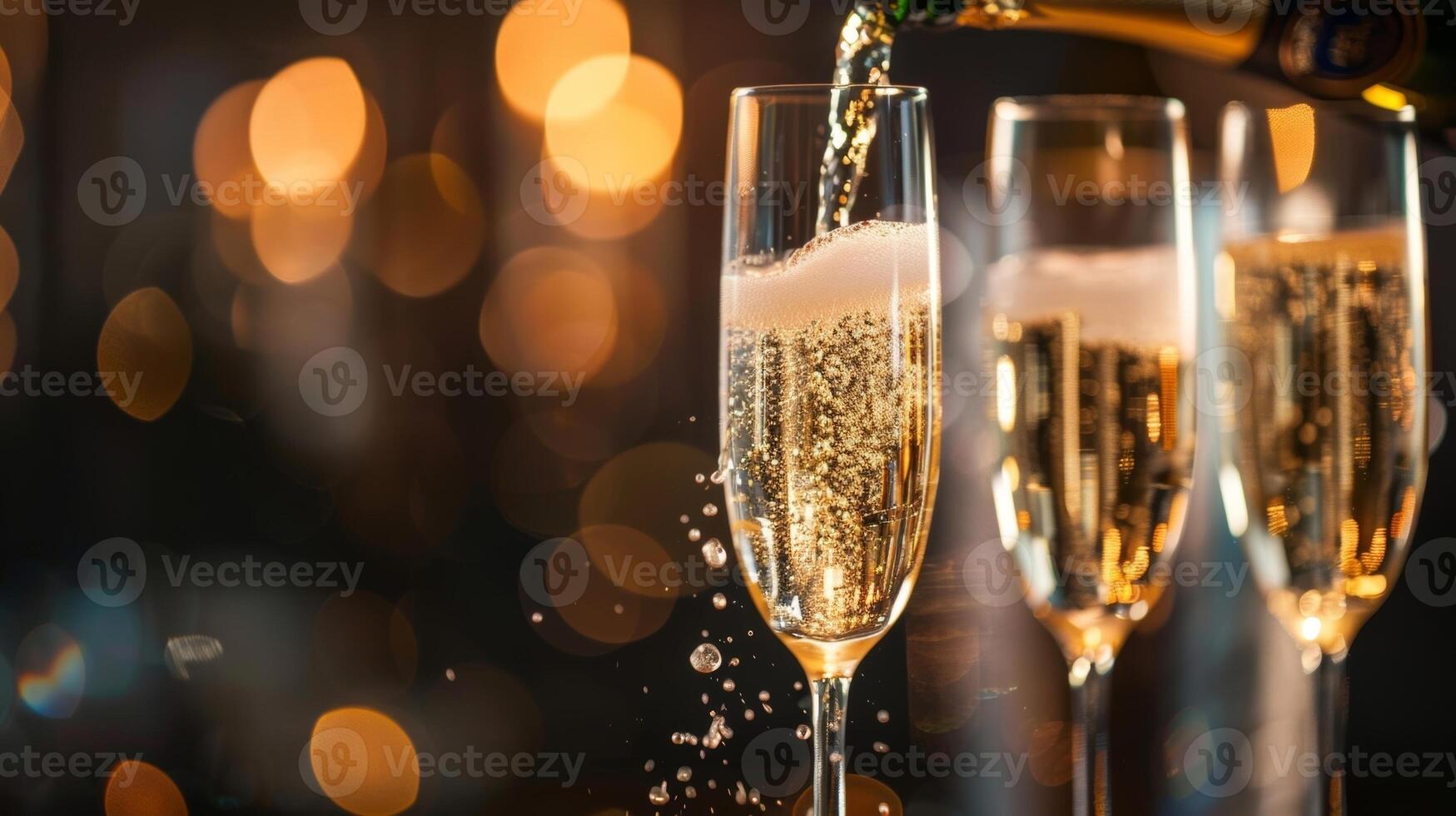 een glas van sprankelend Champagne wezen gegoten in delicaat fluiten toevoegen een tintje van elegantie naar de avond foto