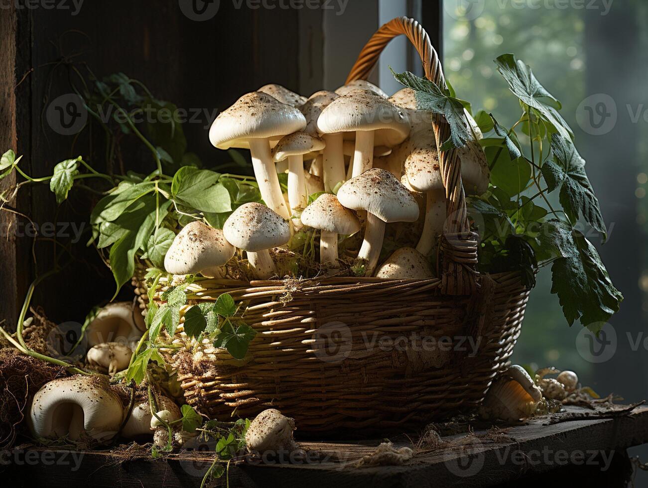 ai gegenereerd champignons in de dauw generatief ai foto