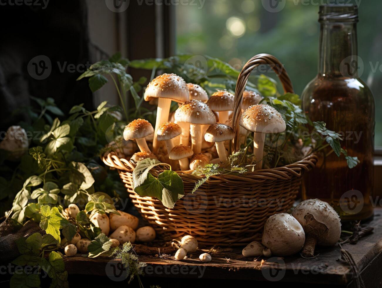 ai gegenereerd champignons in de dauw generatief ai foto