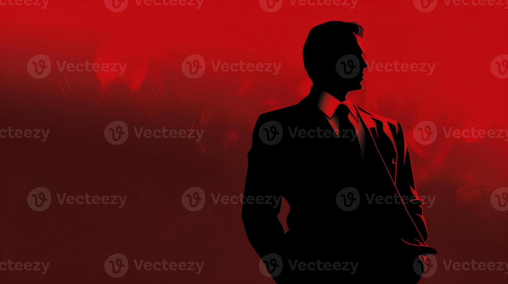 ai gegenereerd silhouet van een bedrijf Mens in een pak Aan een rood achtergrond generatief ai foto