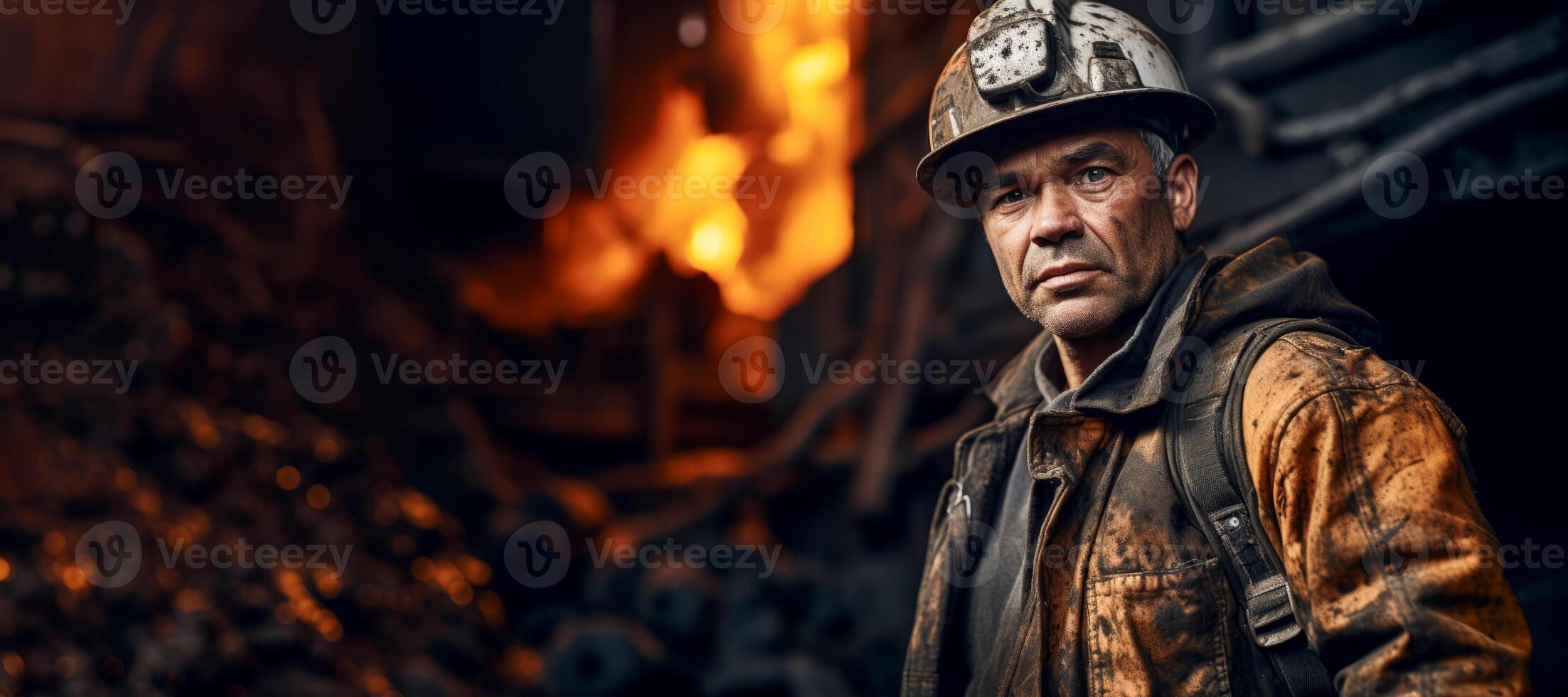 ai gegenereerd portret van een mijnwerker Aan een wazig achtergrond generatief ai foto
