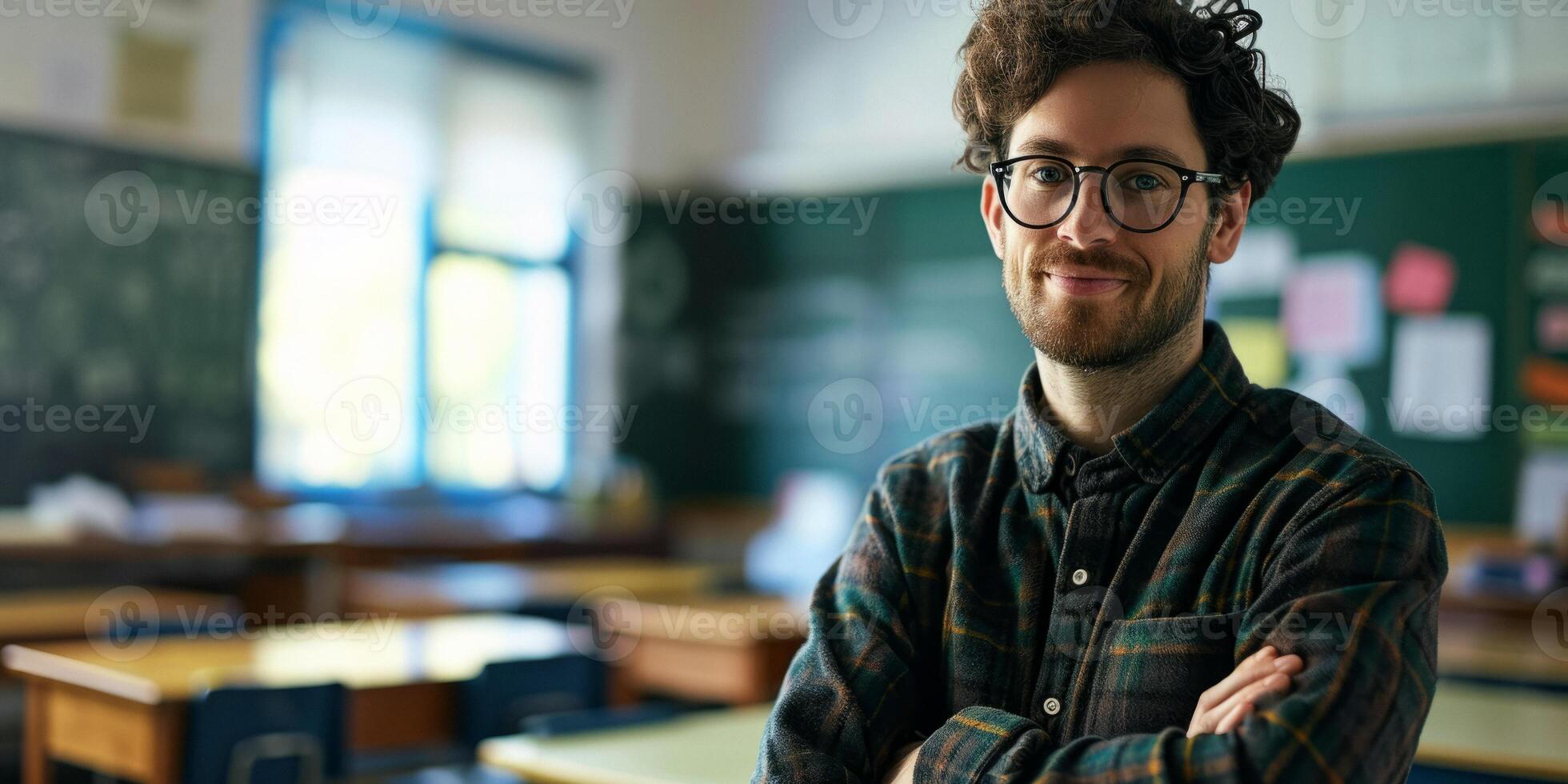portret van een mannetje leraar in de klas foto