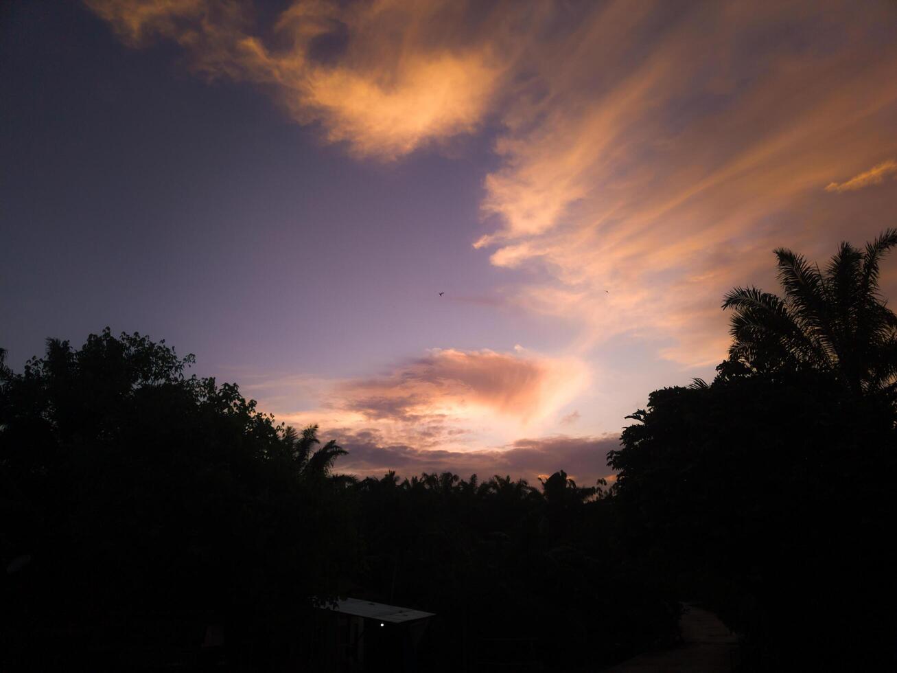 fotografie van een mooi avond lucht met oranje zonlicht foto