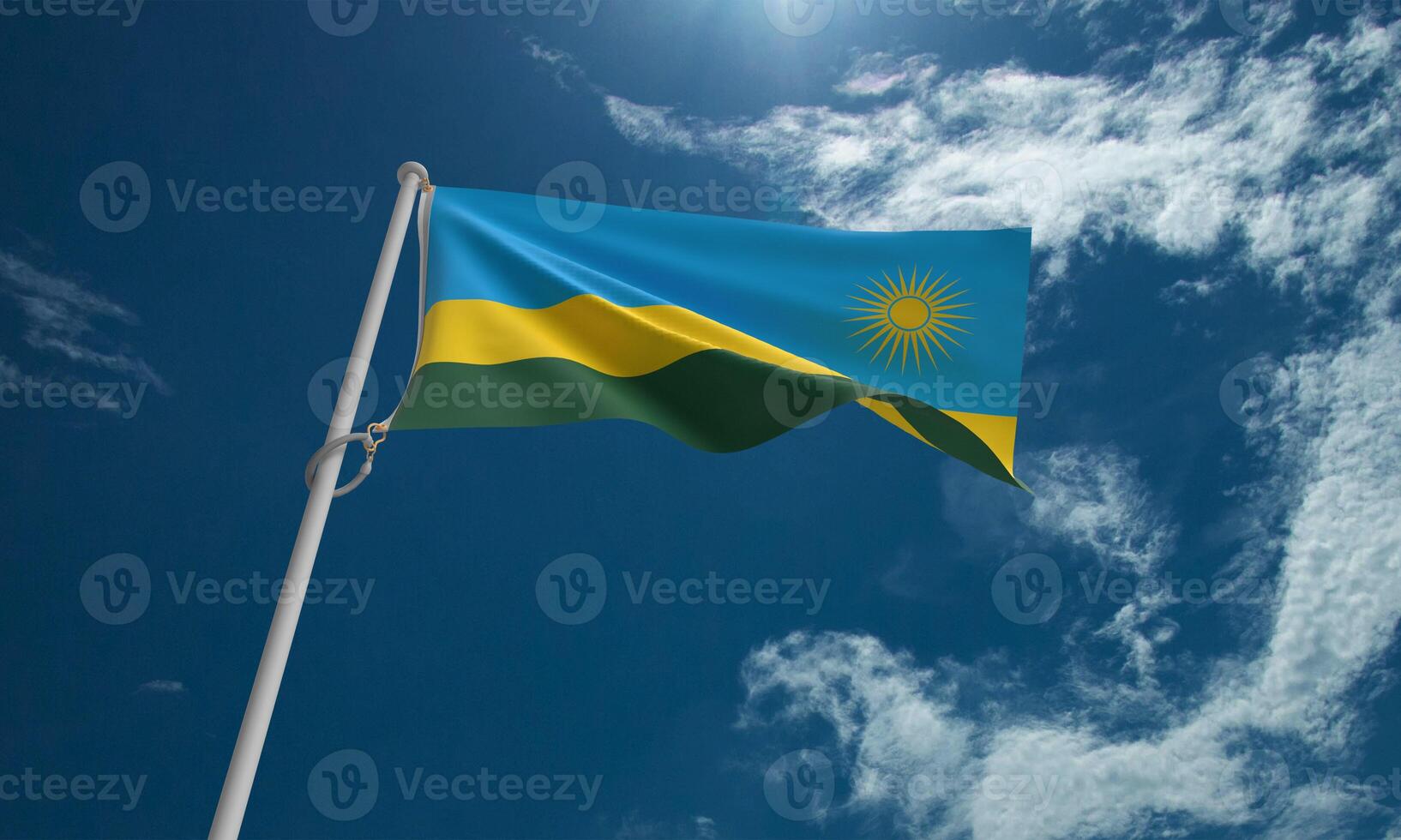 rwanda vlag blauw lucht achtergrond behang top visie teken land golvend banier regering nationaal 1 eerste st juli maand onafhankelijkheid dag economie wereld diplomatie economie soldaat leger viering rwanda foto