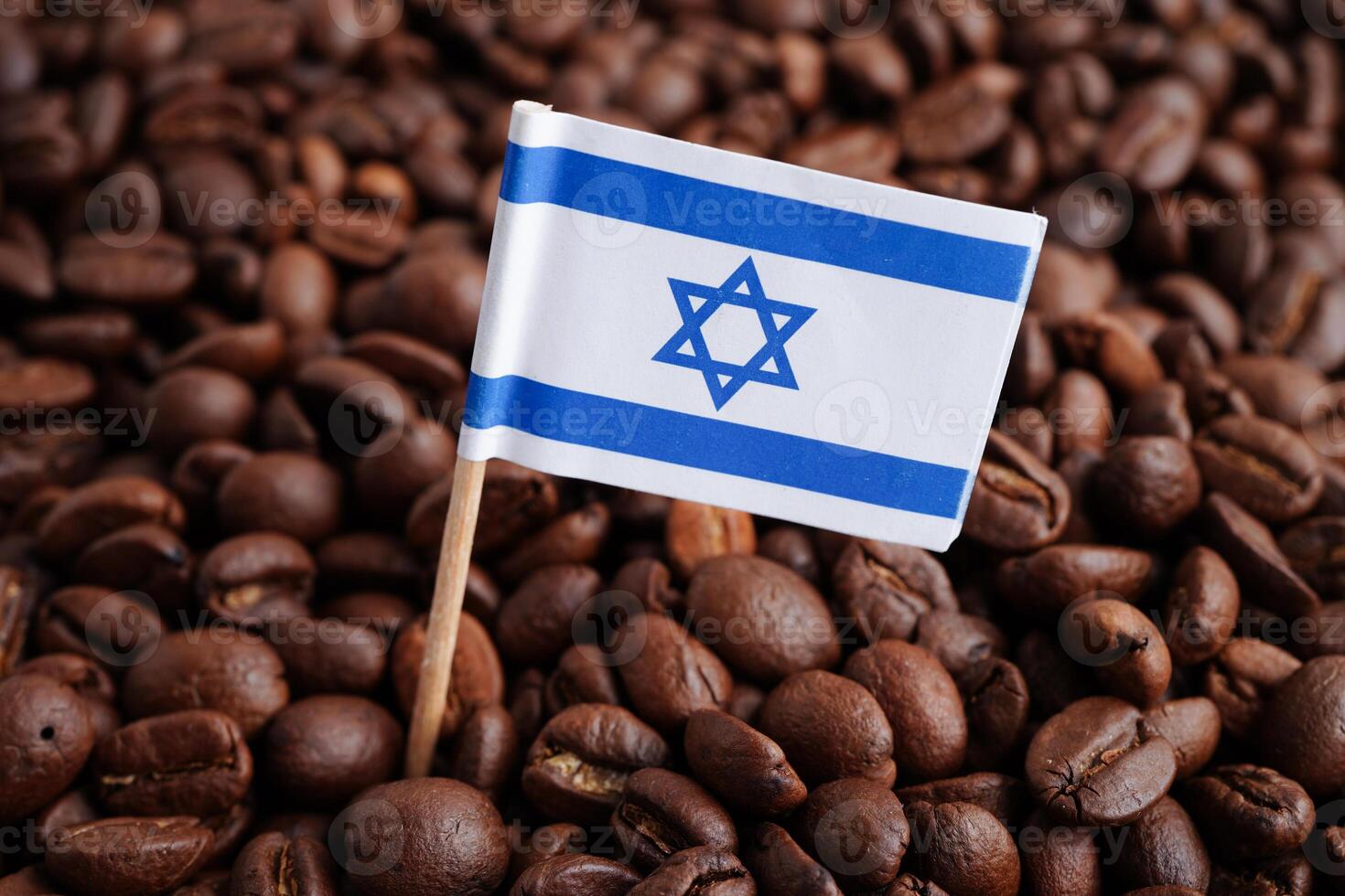 Israël vlag Aan koffie bonen, boodschappen doen online voor exporteren of importeren voedsel Product. foto