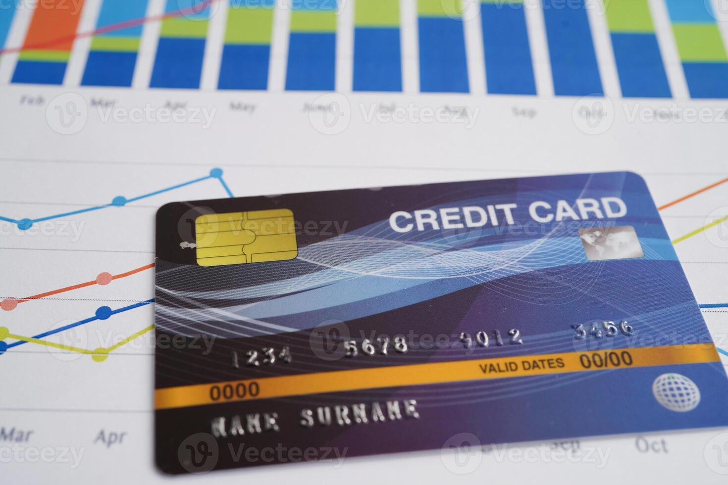 credit kaart Aan diagram papier voor online winkelen, veiligheid financiën bedrijf. foto