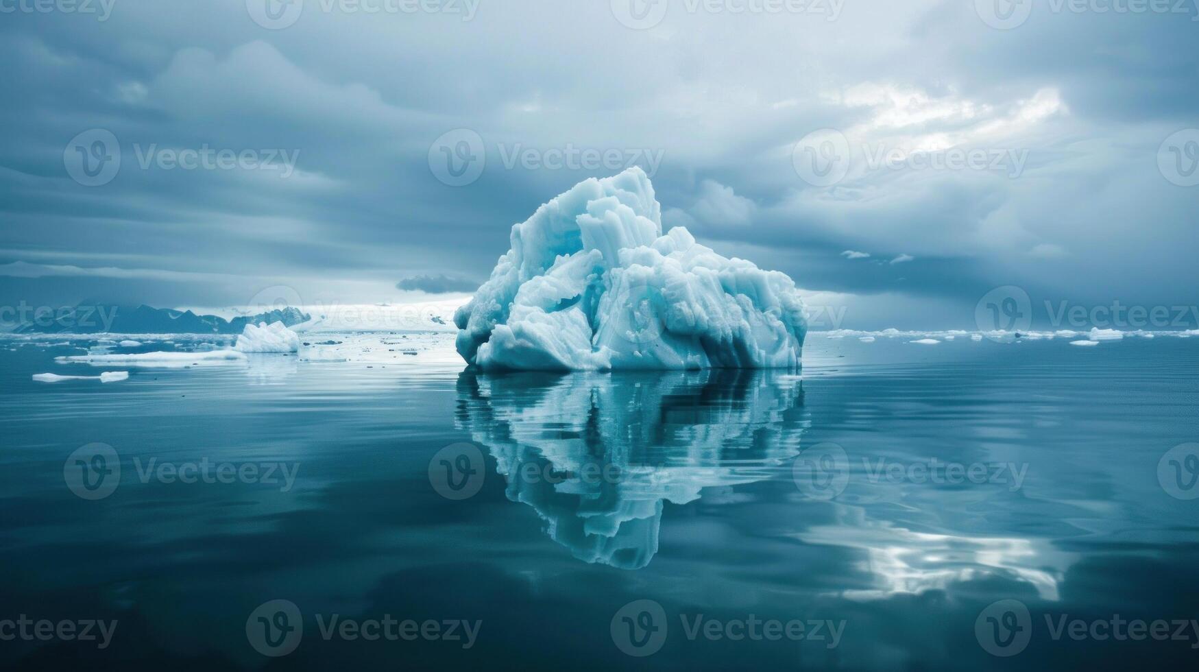 een groot ijs blok zit in de midden- van een lichaam van water foto