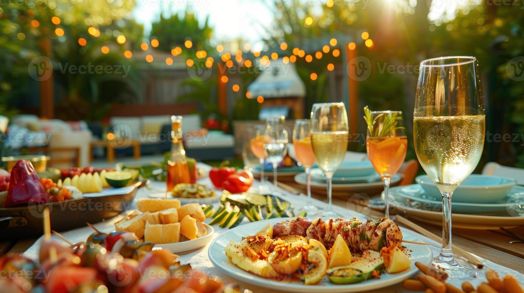 partij zomer bbq en drinken Aan tafel vol foto