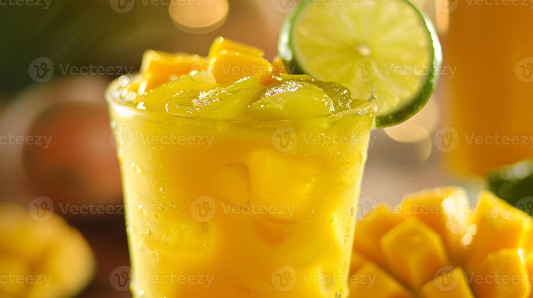 laat uw smaak bloemknoppen dans met een mengsel van mango sap kokosnoot water en een plons van limoen foto