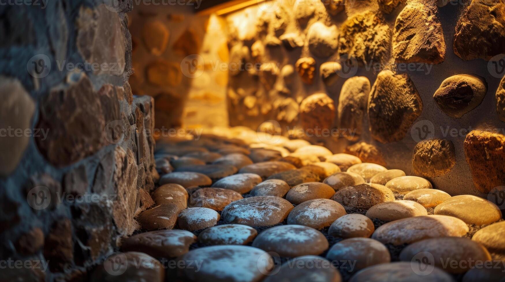 de muren van de sauna zijn gemaakt van natuurlijk rotsen uitstralend warmte en creëren een sereen atmosfeer voor die op zoek naar fysiek en emotioneel Verlichting. foto