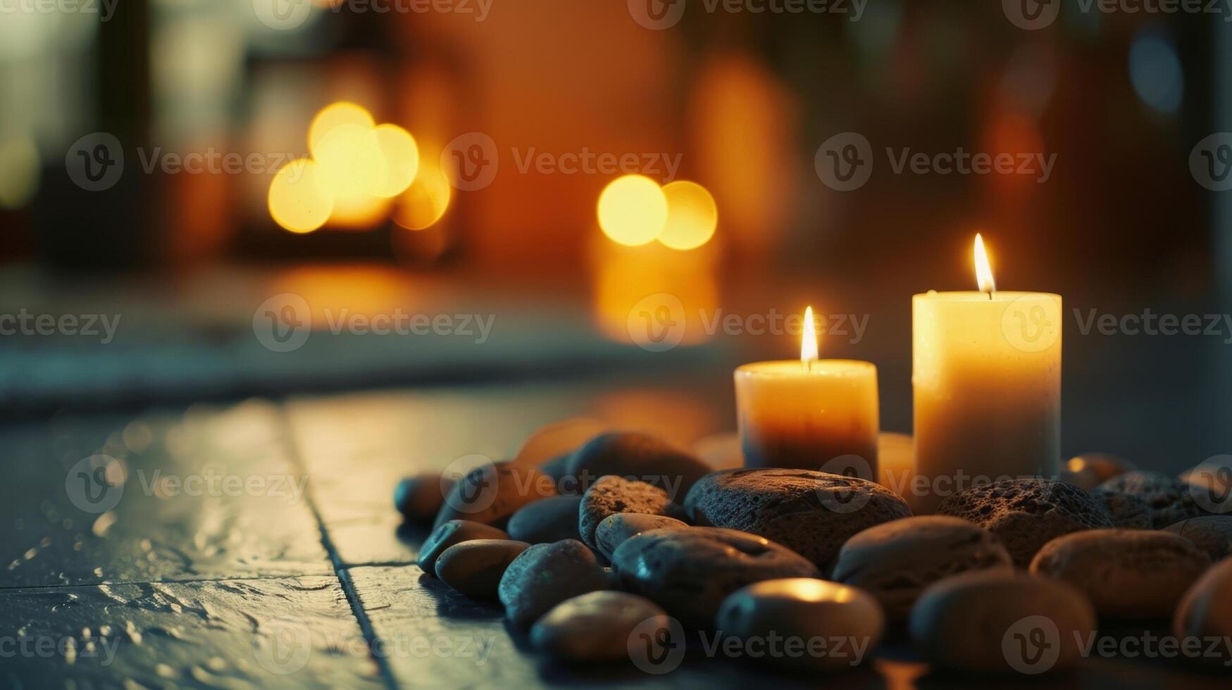 de zacht licht van de kaarsen creëert een rustgevend atmosfeer in deze intiem meditatie ruimte uitnodigend u naar laat Gaan van ieder extern afleidingen. 2d vlak tekenfilm foto
