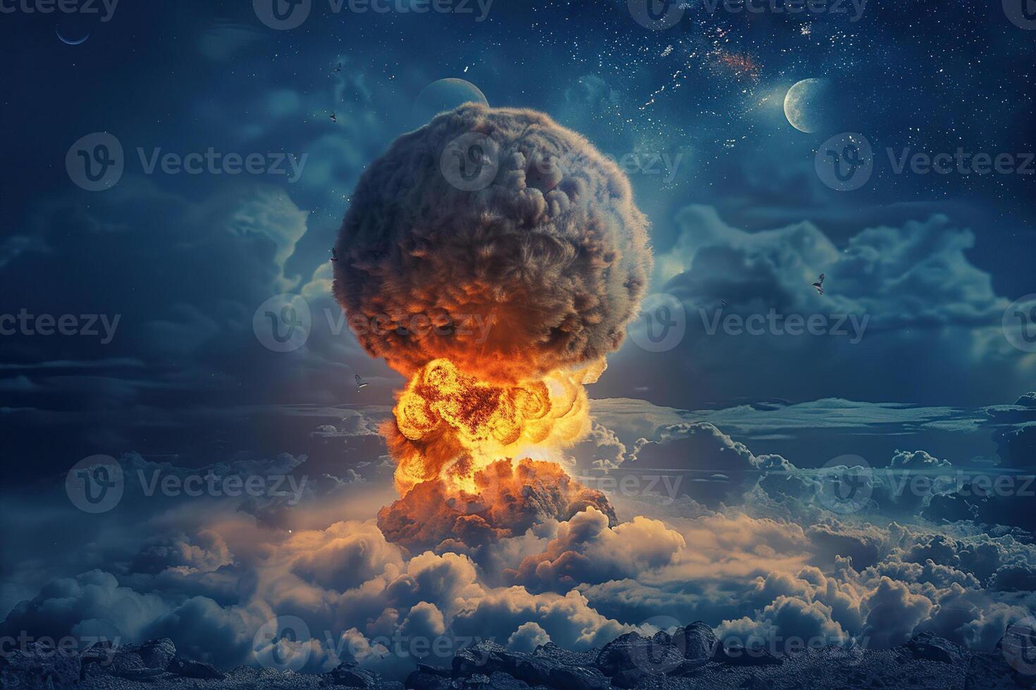 Aan thema van eng nucleair explosie in buitenshuis, paddestoel wolk van nucleair wapens foto