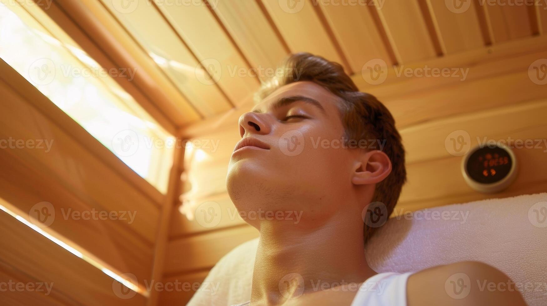 een benadrukt uit leerling incorporeren de sauna in hun studie breken routine- voor ontspanning. foto