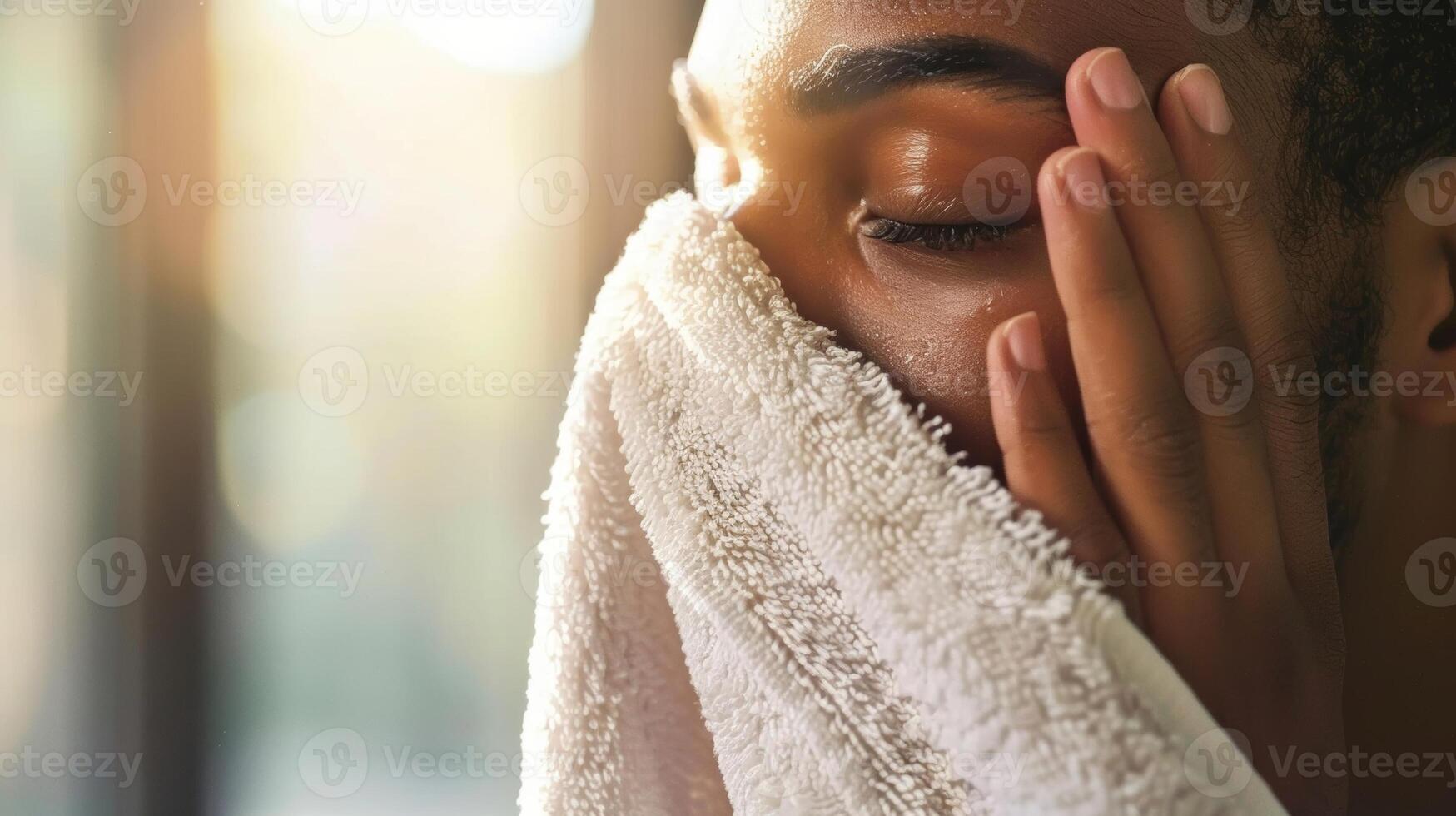 een persoon Holding een handdoek naar hun gezicht ademen in de eucalyptus of lavendel oliën toegevoegd naar de sauna bevorderen ontspanning en spanning Verlichting voor gewricht Gezondheid. foto