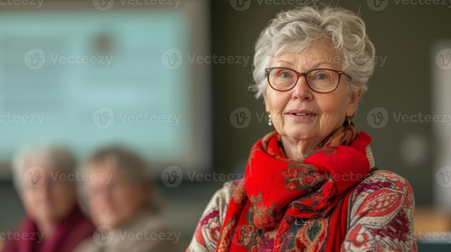 in een pensioen werkplaats Aan spanning beheer een voormalig de toepassingen haar expertise naar gids een groep van gepensioneerden naar een meer vredig en vervulling leven foto