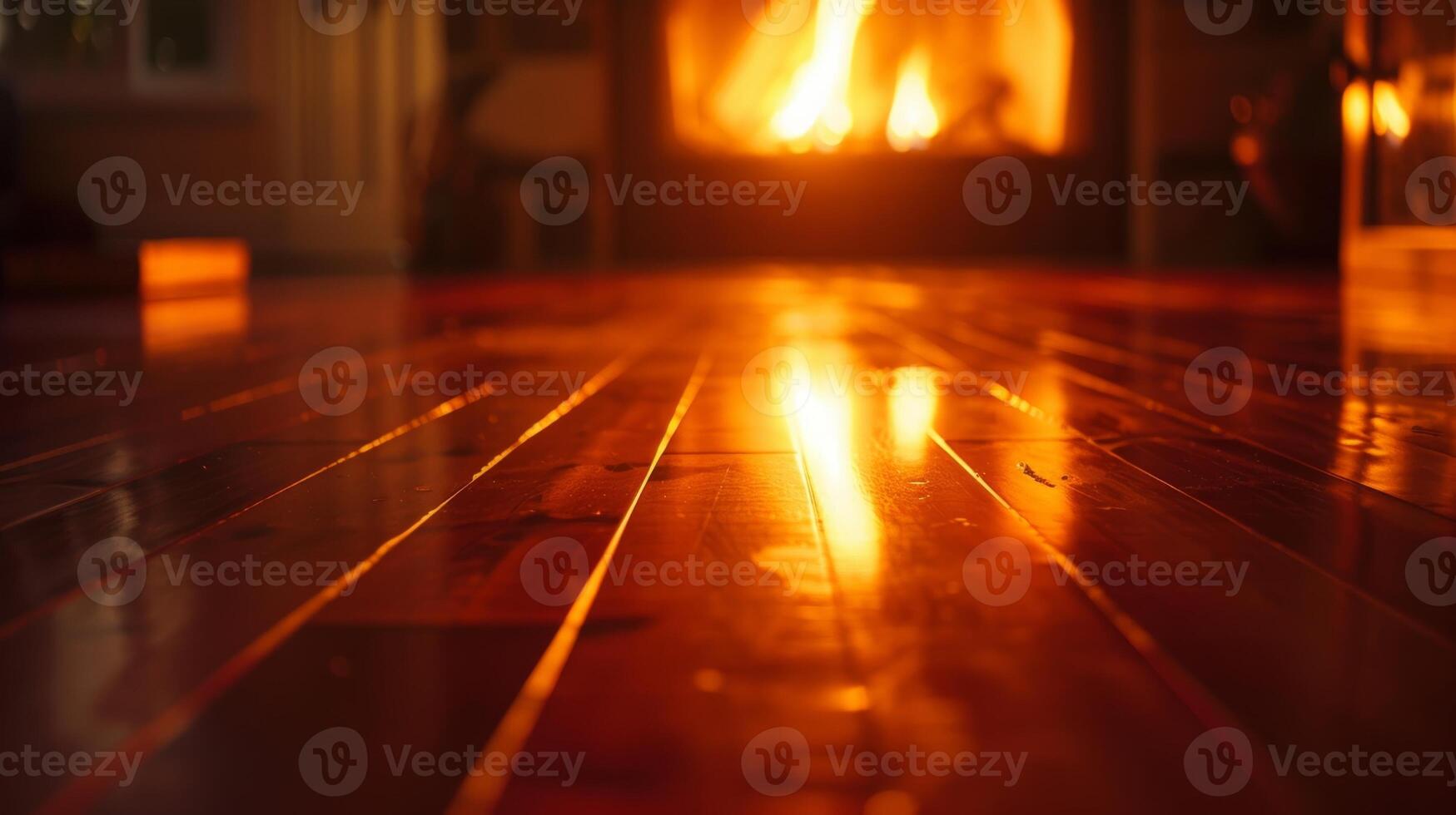 de zacht gloed van de brand weerspiegelt uit van de gepolijst houten verdieping creëren een warm en uitnodigend atmosfeer. 2d vlak tekenfilm foto