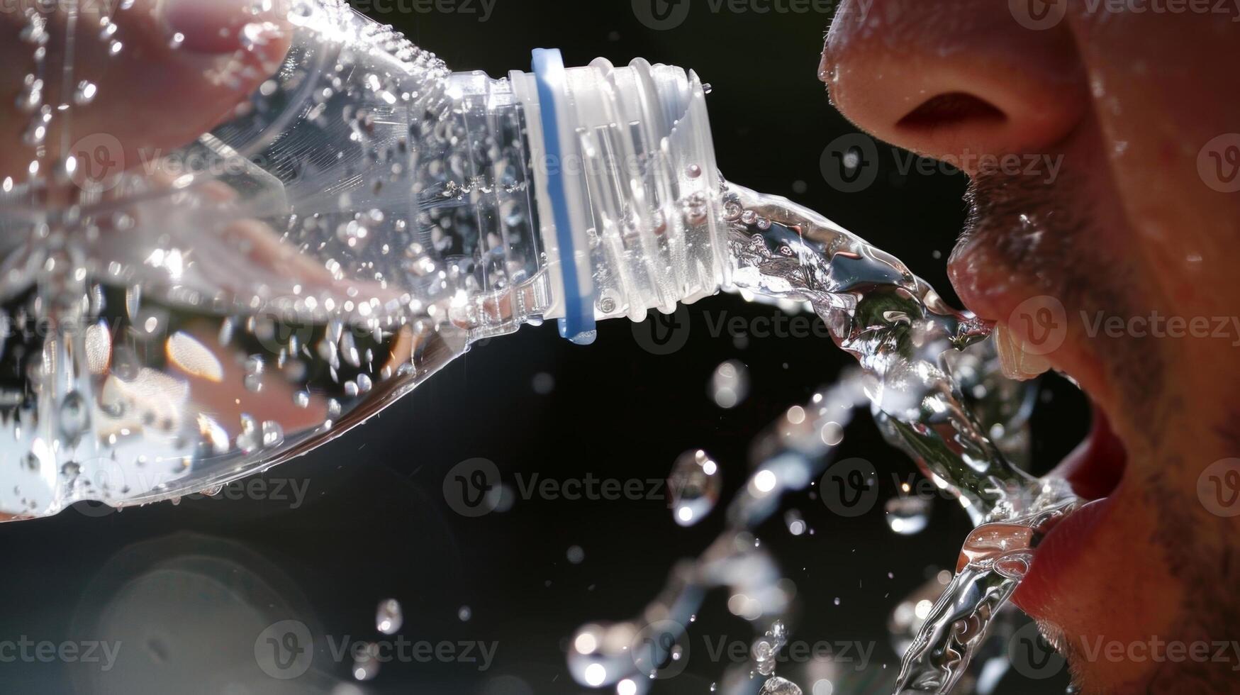 een persoon duurt een slokje van ijskoud water van hun water fles de contrast tussen heet en verkoudheid stimulerend hun zintuigen en bevorderen een staat van evenwicht. foto