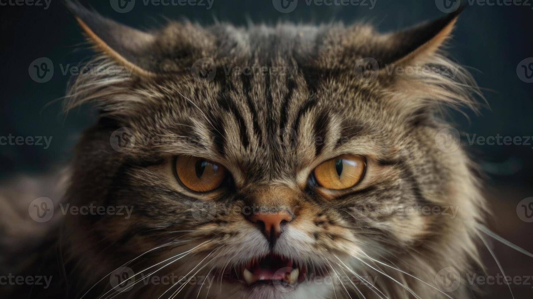 een boos kat met haar mond Open foto