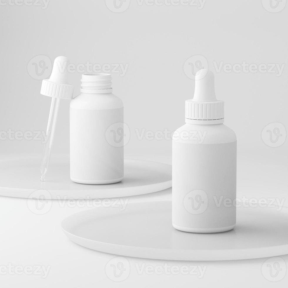 3d illustratie mooie plat lag serum vape vloeibare druppelaar minimale witte roos achtergrond foto