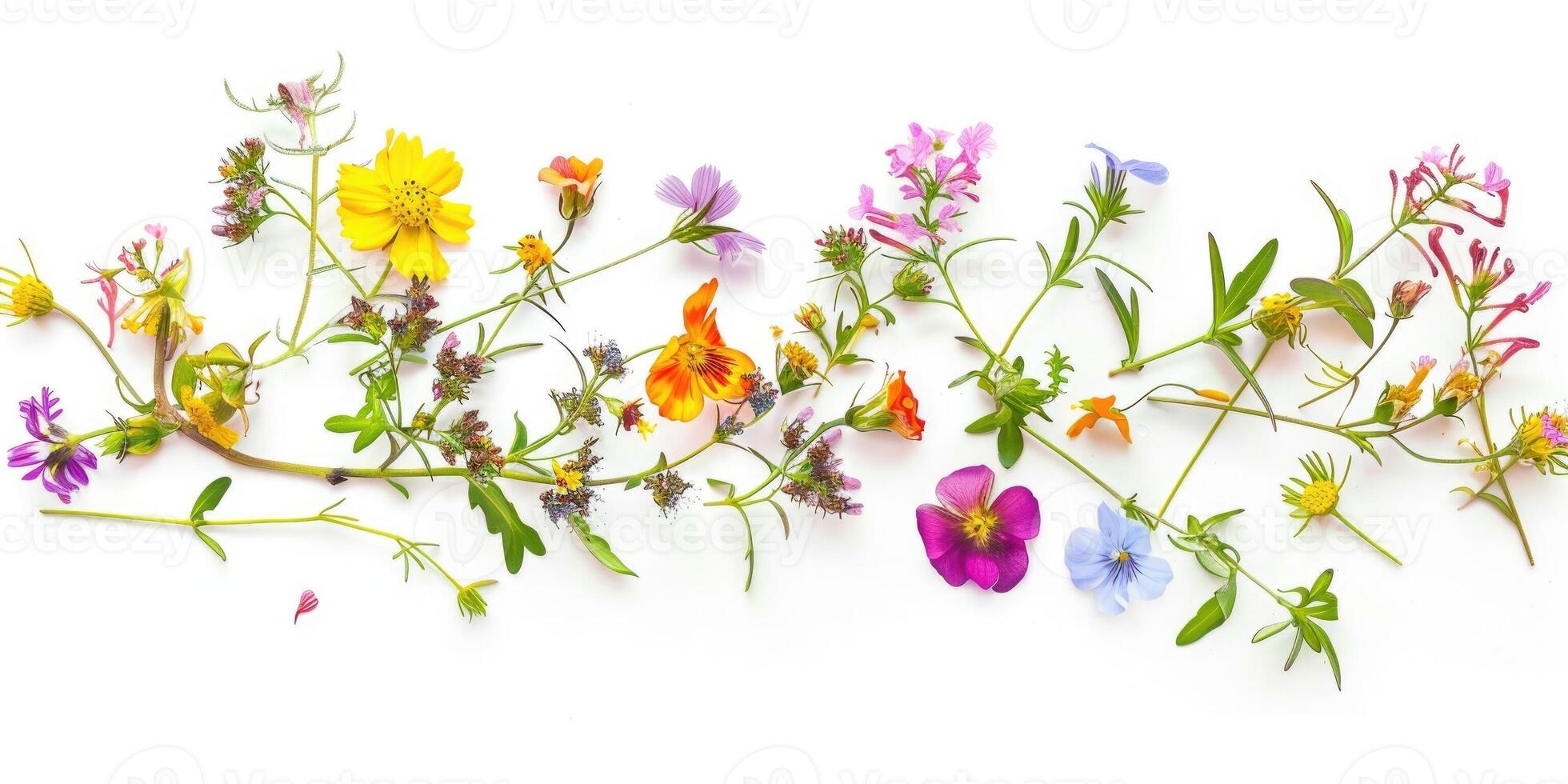 wilde bloemen decoratie bloemen flatlay Aan wit achtergrond foto